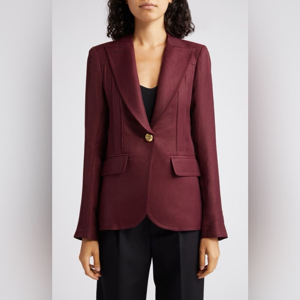 NWT $795 Smythe Pintuck Linen Blend Blazer in Plum